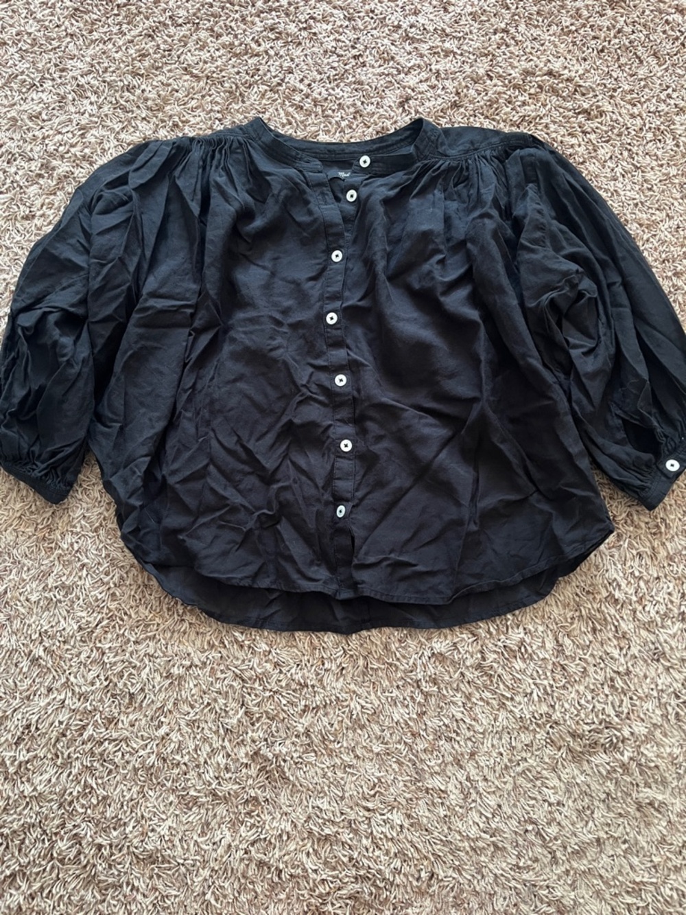 Madewell Black Button-Front Puff Sleeve Blouse